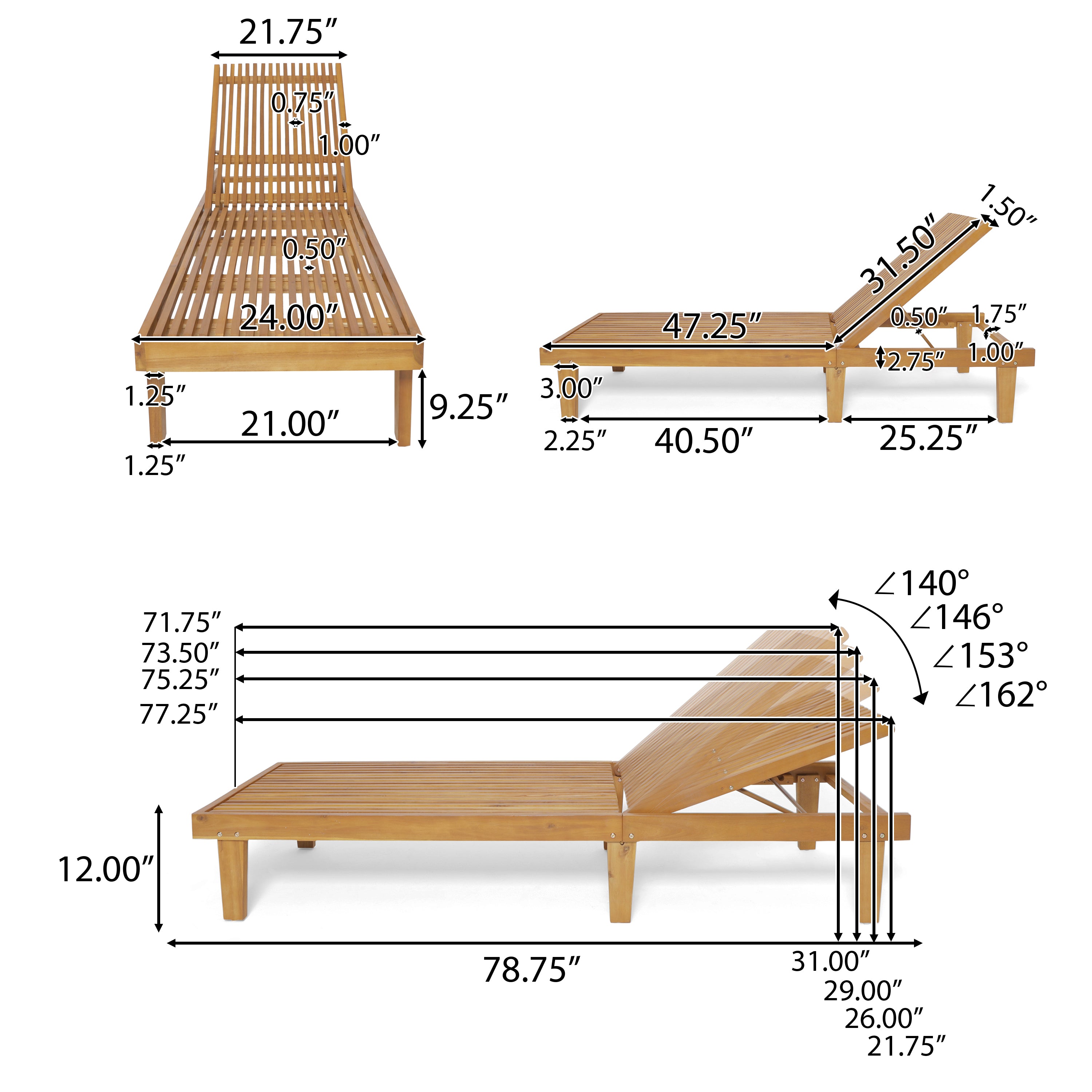 Addisyn Outdoor Wooden Chaise Lounge (Set of 2)