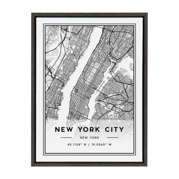 X 24 quot Sylvie New York City Modern Map By Jake Goossen Framed Wall Canvas Gray Kate amp Laurel All Things Decor