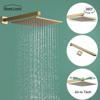 Boyel Living 1-Spray Patterns with 2.66 GPM 10 in. Wall Mount Dual Shower Heads with Rough-In Valve Body and Trim in Brushed Gold SMD-88001BG