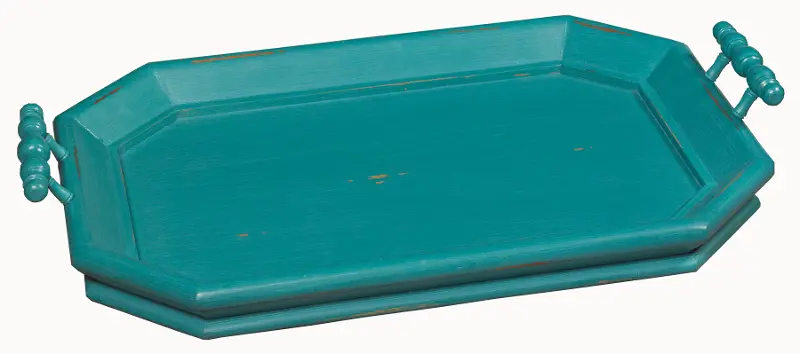 Distressed Teal Octagonal Tray with Handles