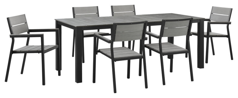 Modern Urban Contemporary Set of 7 Outdoor Patio Dining Set  Brown Gray Steel   Contemporary   Outdoor Dining Sets   by House Bound  Houzz