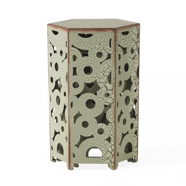 Outdoor Crackle Pattern Side Table，Accent Table Set of 2 with Hollow Out Design and Adjustable Levelers