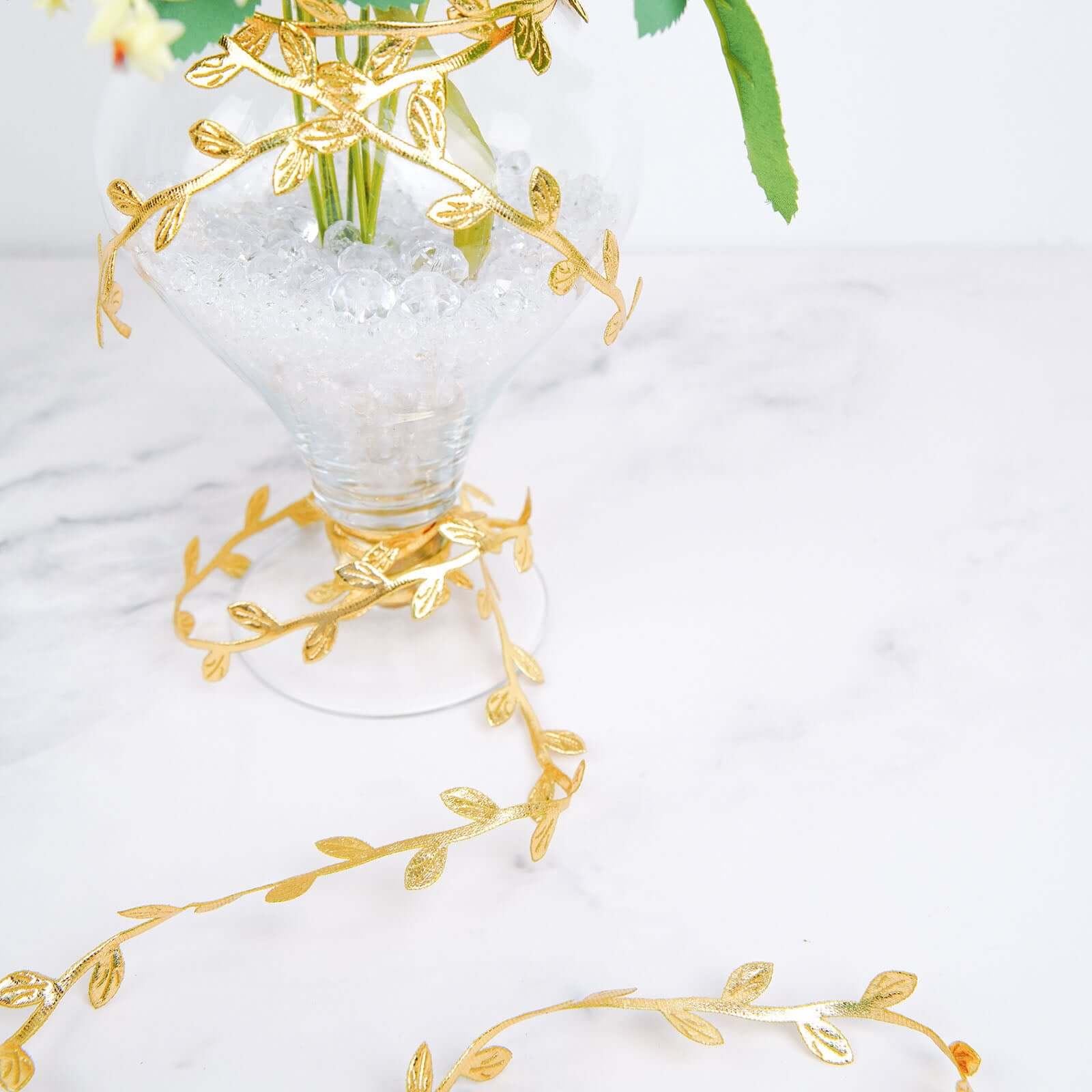 Olive Gold Leaf Ribbon Trim, Artificial Vines Leaf Garland For DIY Craft Party Wedding Home Decor 67ft