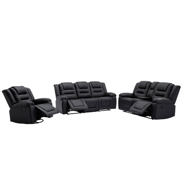 3 Pieces Recliner Sofa Sets in PU Leather for Living Room，Black - 3 Pieces Recliner Sofa Sets