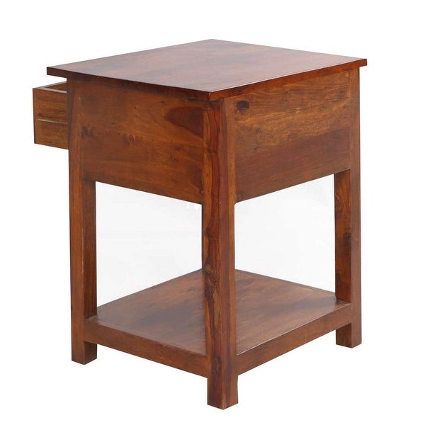 22.5 Inch Acacia Wood Rectangular End Side Table， 1 Drawer， Open Shelf， Walnut Brown - 18 L x 15.3 W x 22.5 H Inches