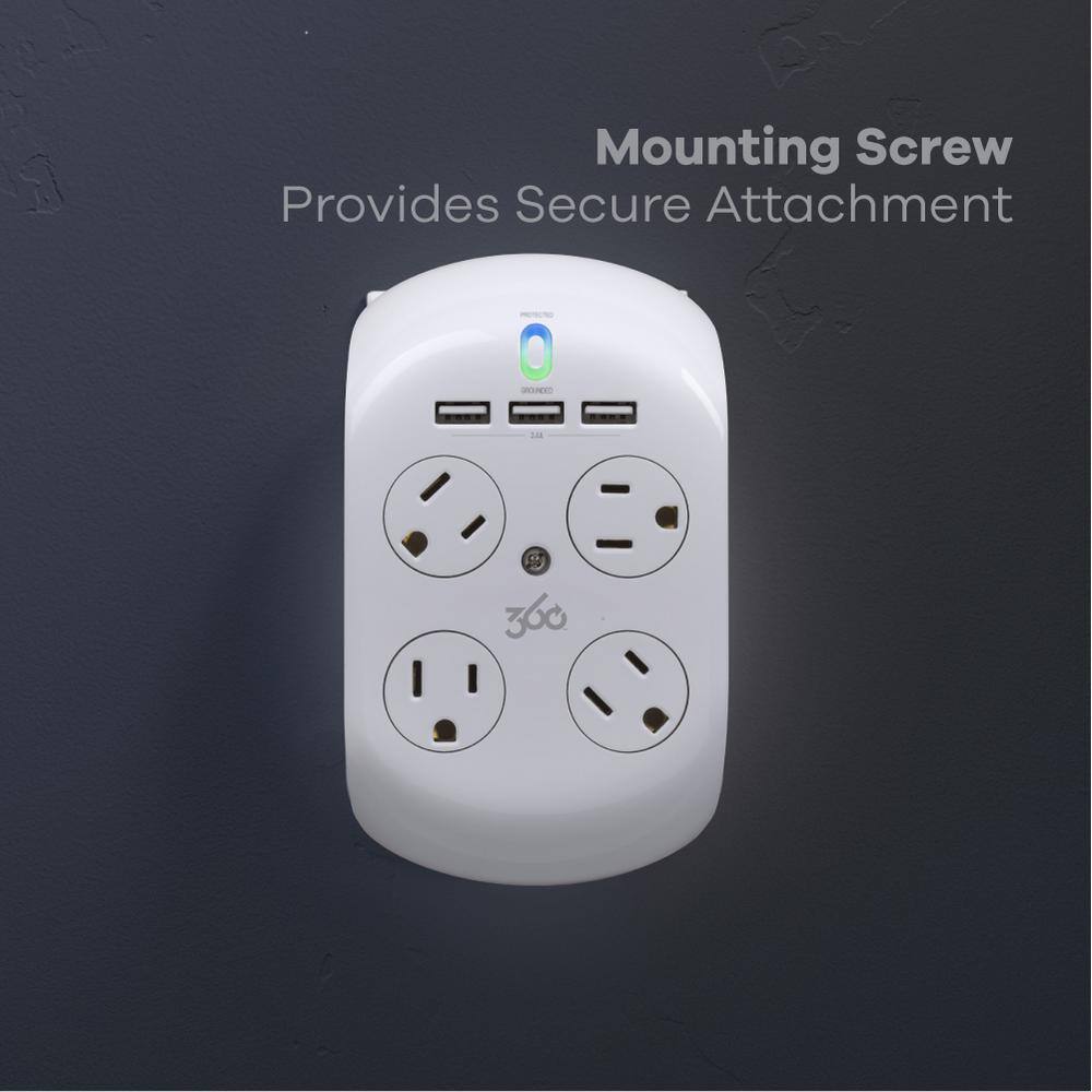 360 Electrical Rotating 4-Outlet Surge Protector with 3 USB 360707-2CA6ES-C1