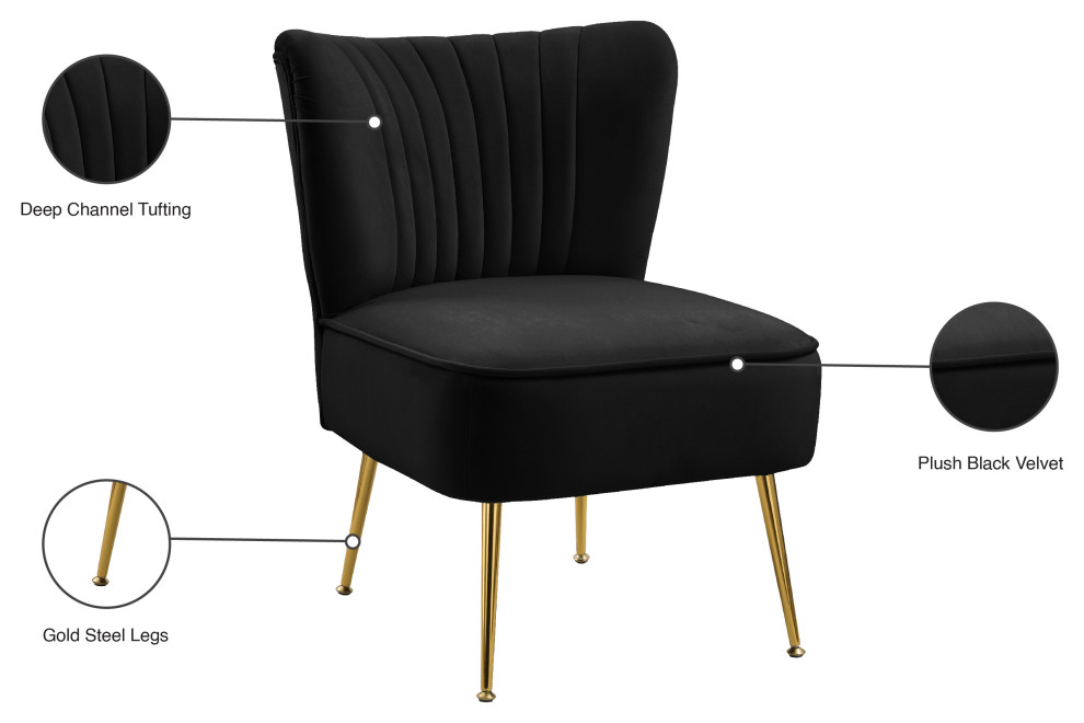 Tess Channel Tufted Velvet Accent Chair   Midcentury   Armchairs And Accent Chairs   by Meridian Furniture  Houzz