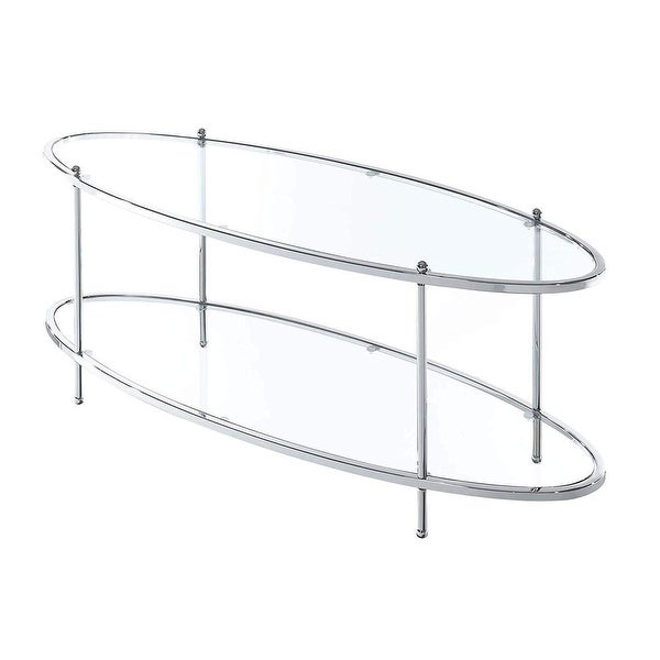 Royal Crest 2 Tier Oval Glass Coffee Table， Glass/Chrome