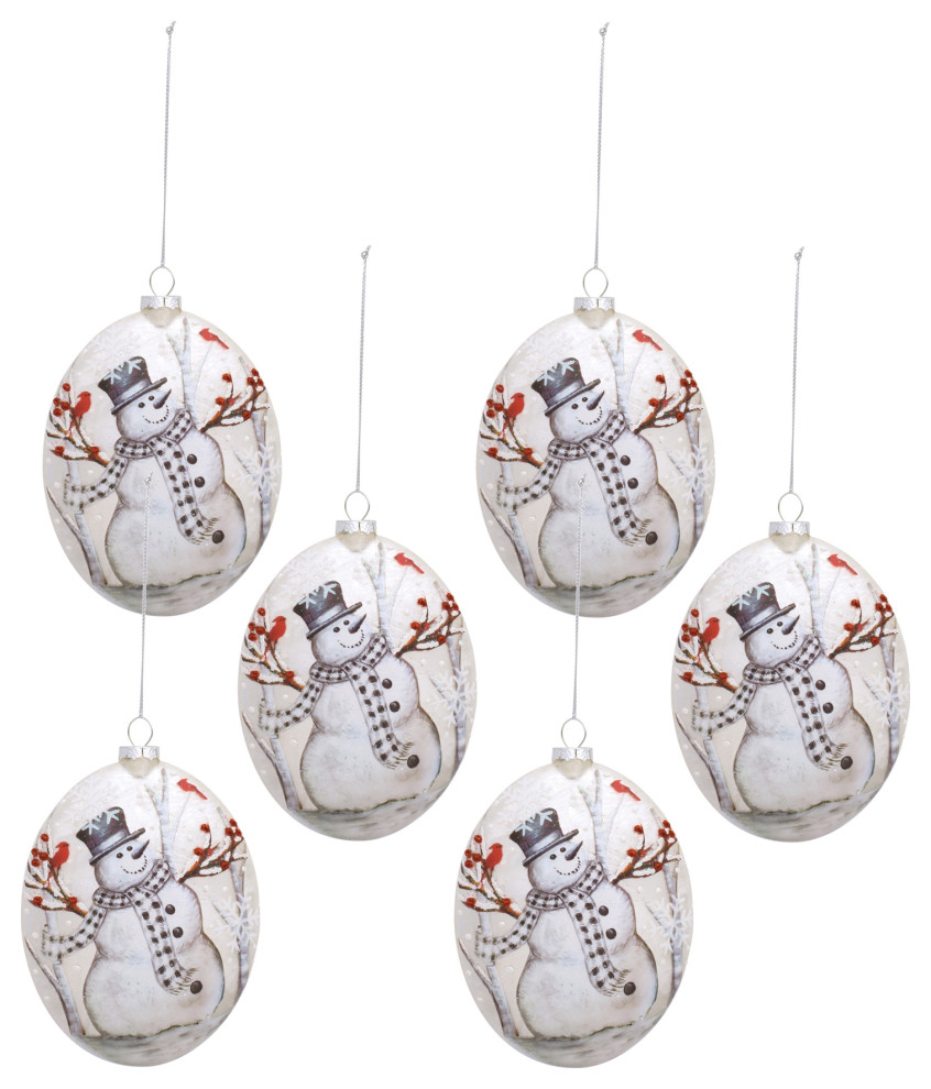 Snowman Disc Ornament (Set Of 6) 5 quotD Glass   Transitional   Christmas Ornaments   by Kolibri Decor  Houzz