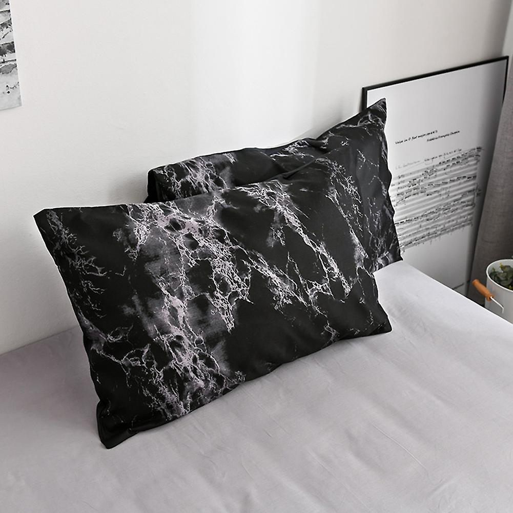 3pcs Set Polyester Marbled Quilt Cover Pillowcase Bedding Set Eu Double Size (black)