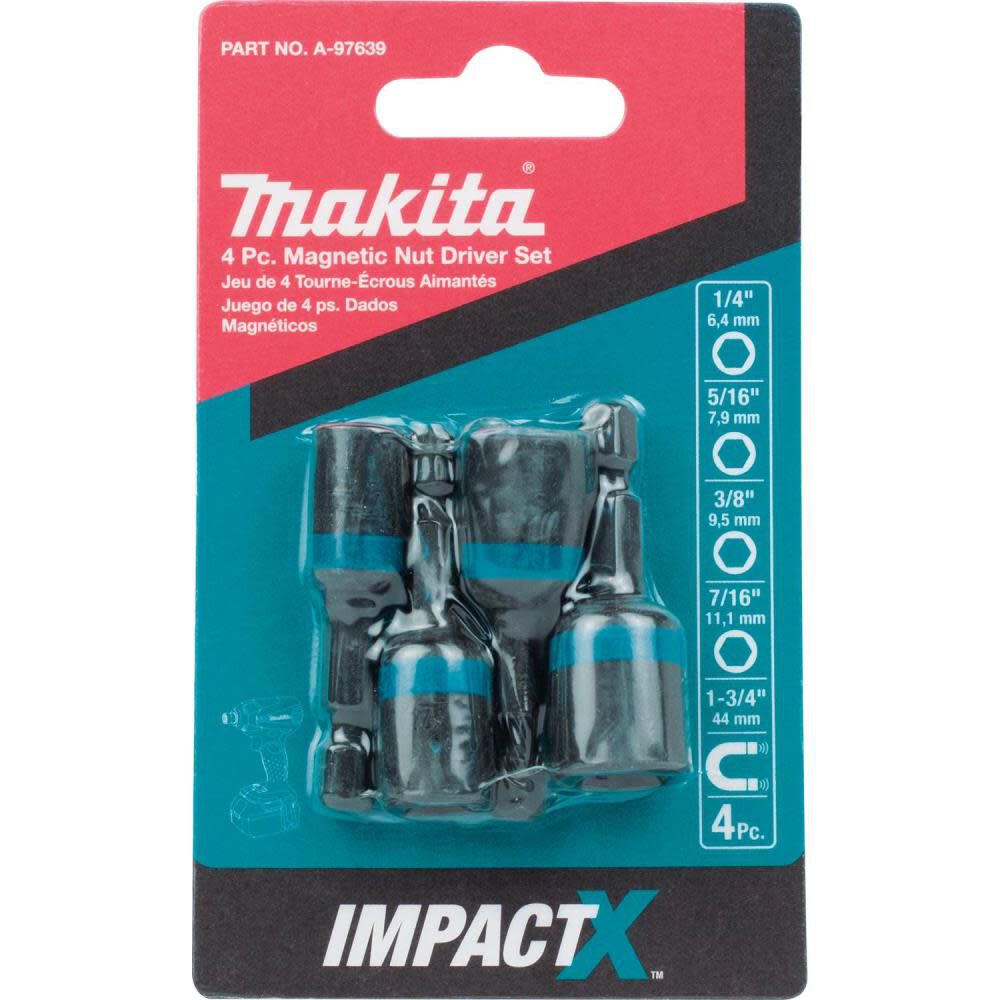 Makita Impact X 4 Pc. 1-3/4 Magnetic Nut Driver Set A-97639 from Makita