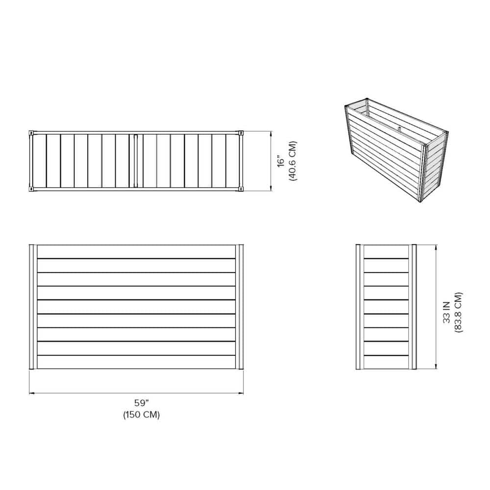 VITA Urbana 57quotL x 16quotW x 33quotH Large Vinyl Parklette Planter Slate Gray VT17613 VT17613