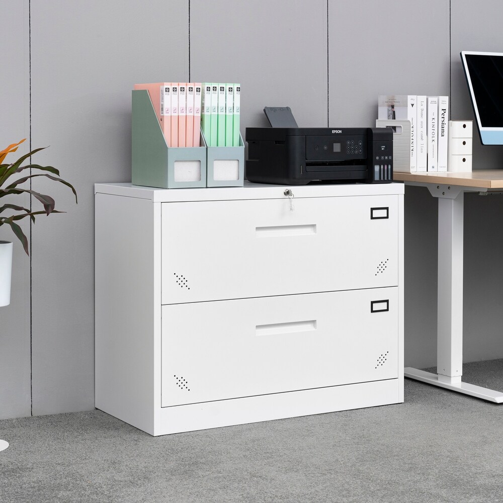 Steel Horizontal File Cabinet with Safety Lock and 2 Drawers   Applicable for Laws/Letters A4 Size Files