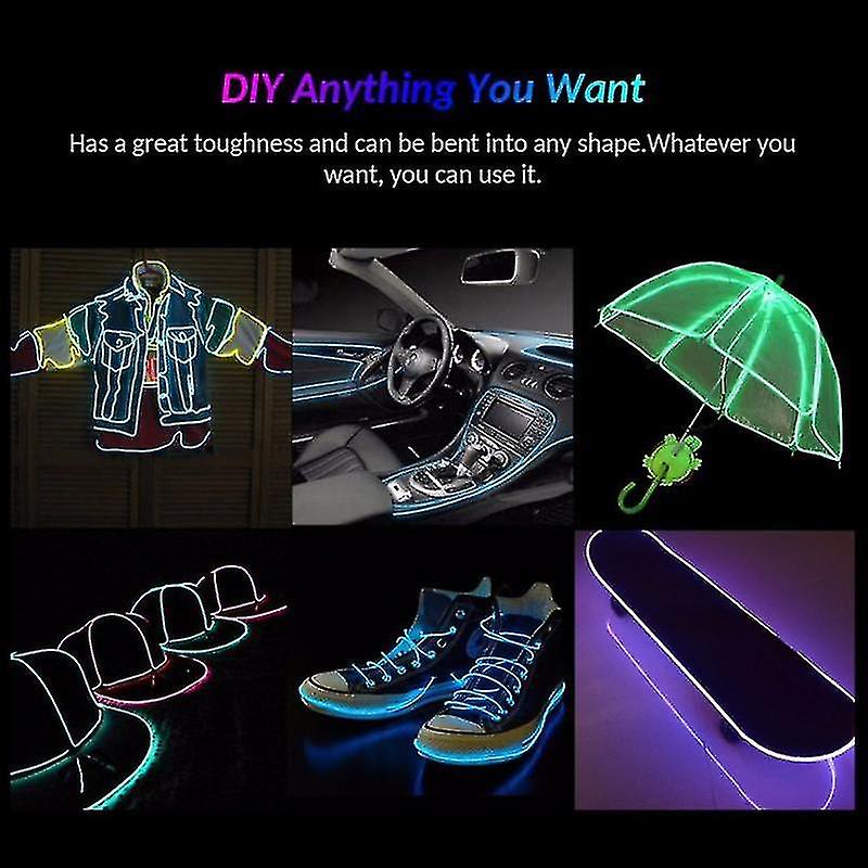 5m/10m Neon Light Dance Party Decor Light Neon Led Lamp Flexible El Wire Rope Tube Waterproof Led Strip Battery Box Set