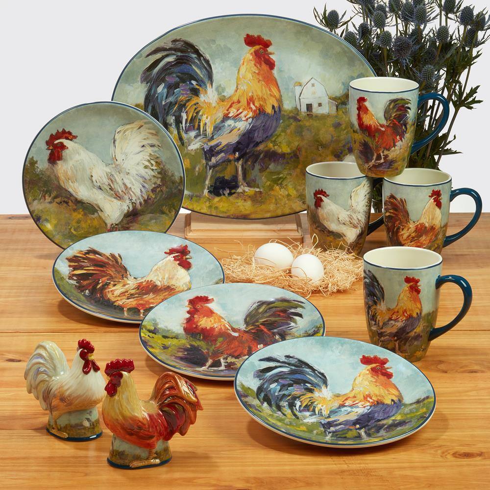 Certified International Rooster Meadow 22 oz. Assorted Colors Earthenware Beverage Mugs (Set of 4) 28802SET4