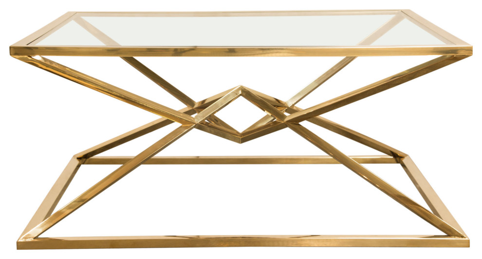 40 quot40 quotSquare Glass Coffee Table Stainless Steel Gold Frame   Contemporary   Coffee Tables   by Sideboards and Things  Houzz