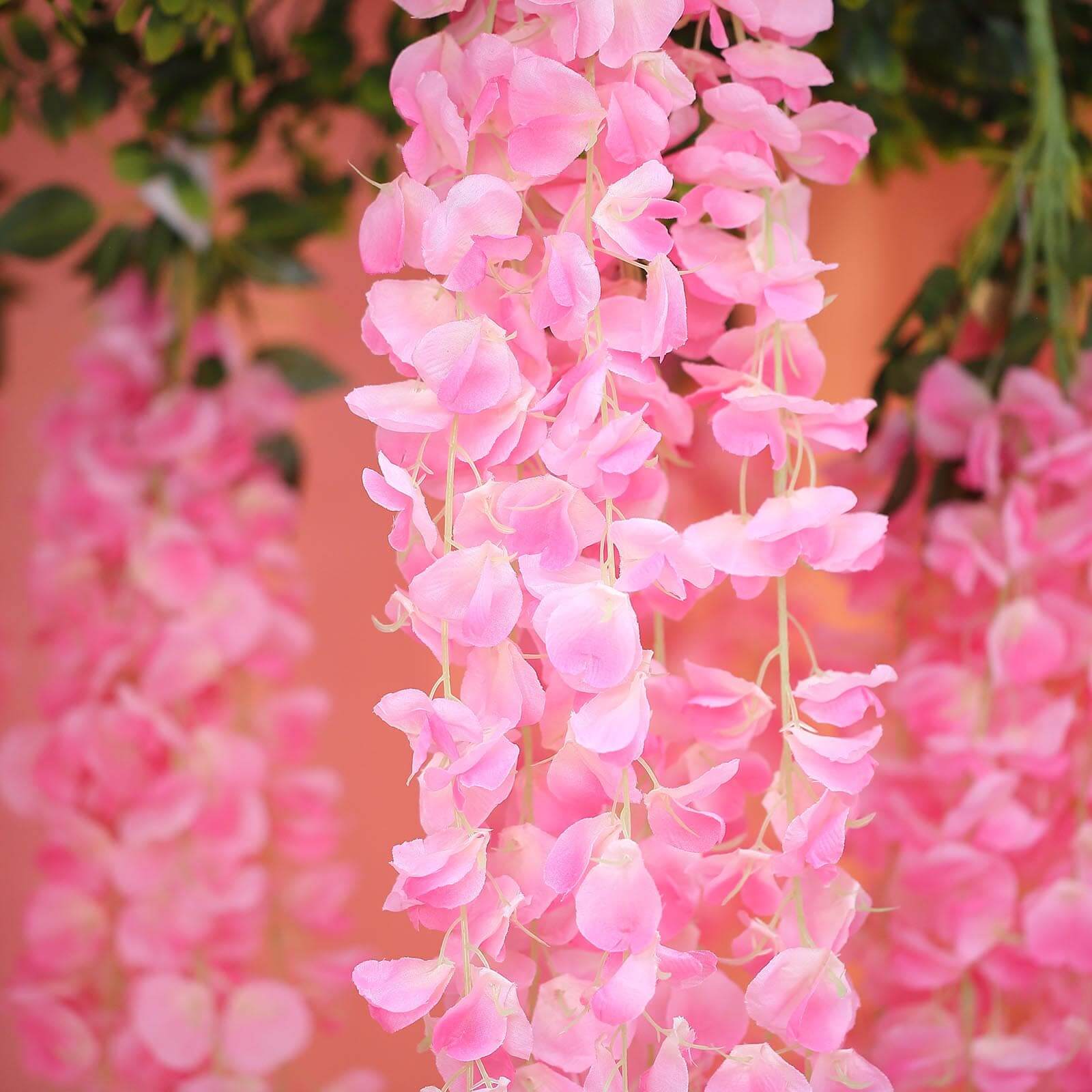 Pink Artificial Silk Hanging Wisteria Flower Garland Vines - Elaborated 5 Full Strands in 1 Bush 42