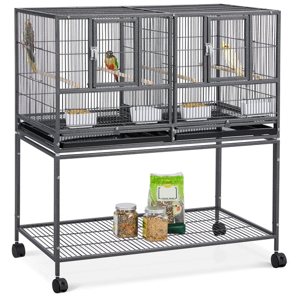 Topeakmart Stackable Metal Wide Bird Cage Divided Bird Breeder Cage with Rolling Stand for Finch Canaries Parakeets Cockatiels Budgies Black