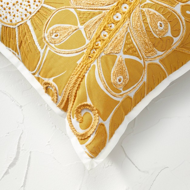 Square Flower Love Decorative Pillow Gold Designed With Jungalow