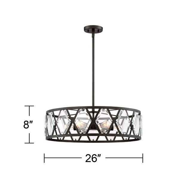 Wide Industrial Drum Clear Crystal 6 light Fixture For Dining Room House Kitchen Island Entryway