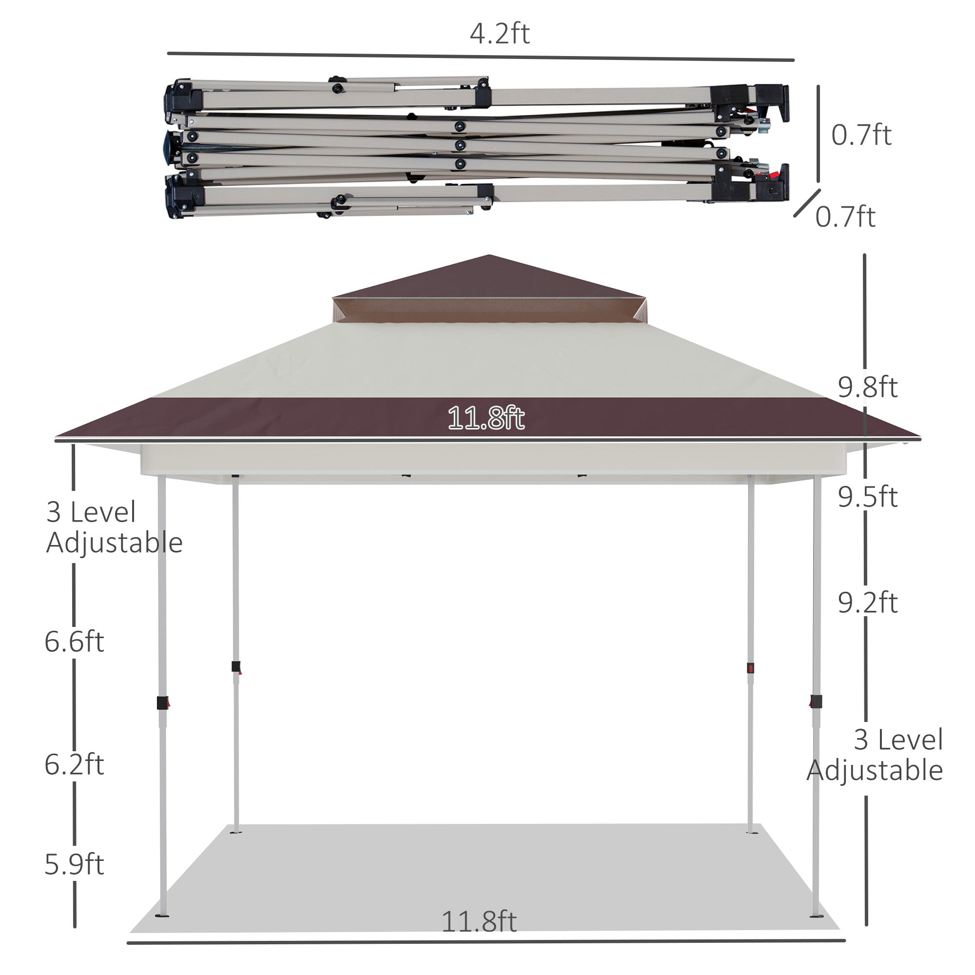 Outsunny 12' x 12' Pop Up Canopy Tent with Netting and Carry Bag, Instant Sun Shelter, Tents for Parties, Height Adjustable, for Outdoor, Garden, Patio, Beige