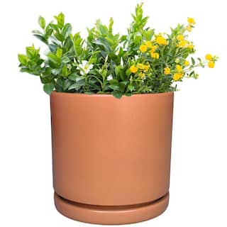 Trendspot 11 in. x 11 in. Matte Terracotta Cylinder Ceramic Planter with Inline Saucer HUCR02207S-11T