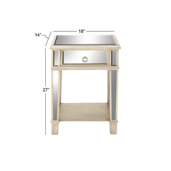 Beige Wood Glam Accent Table 27 x 18 x 14