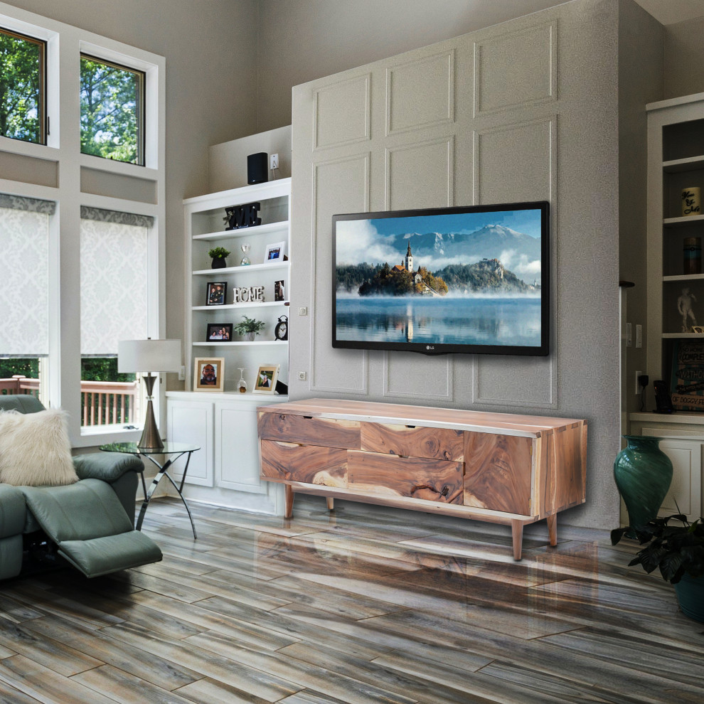 Condesa Suar Live Edge Dresser/Chest With 1 Door/4 Drawers   Midcentury   Entertainment Centers And Tv Stands   by Chic Teak  Houzz