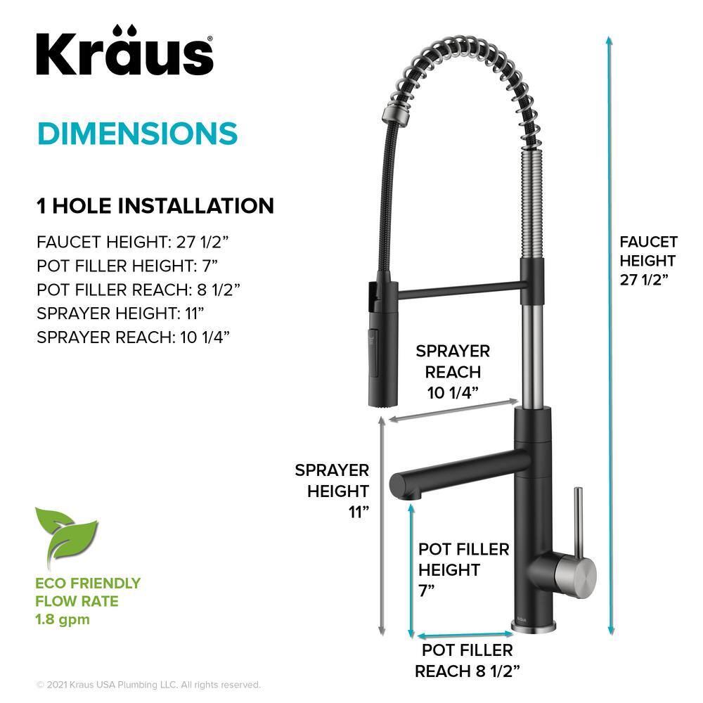 KRAUS Artec ProCommercialStylePull-Down Single Handle Kitchen Faucet with Pot Fillerin Spot Free Stainless Steel  Matte Black KPF-1604SFSMB