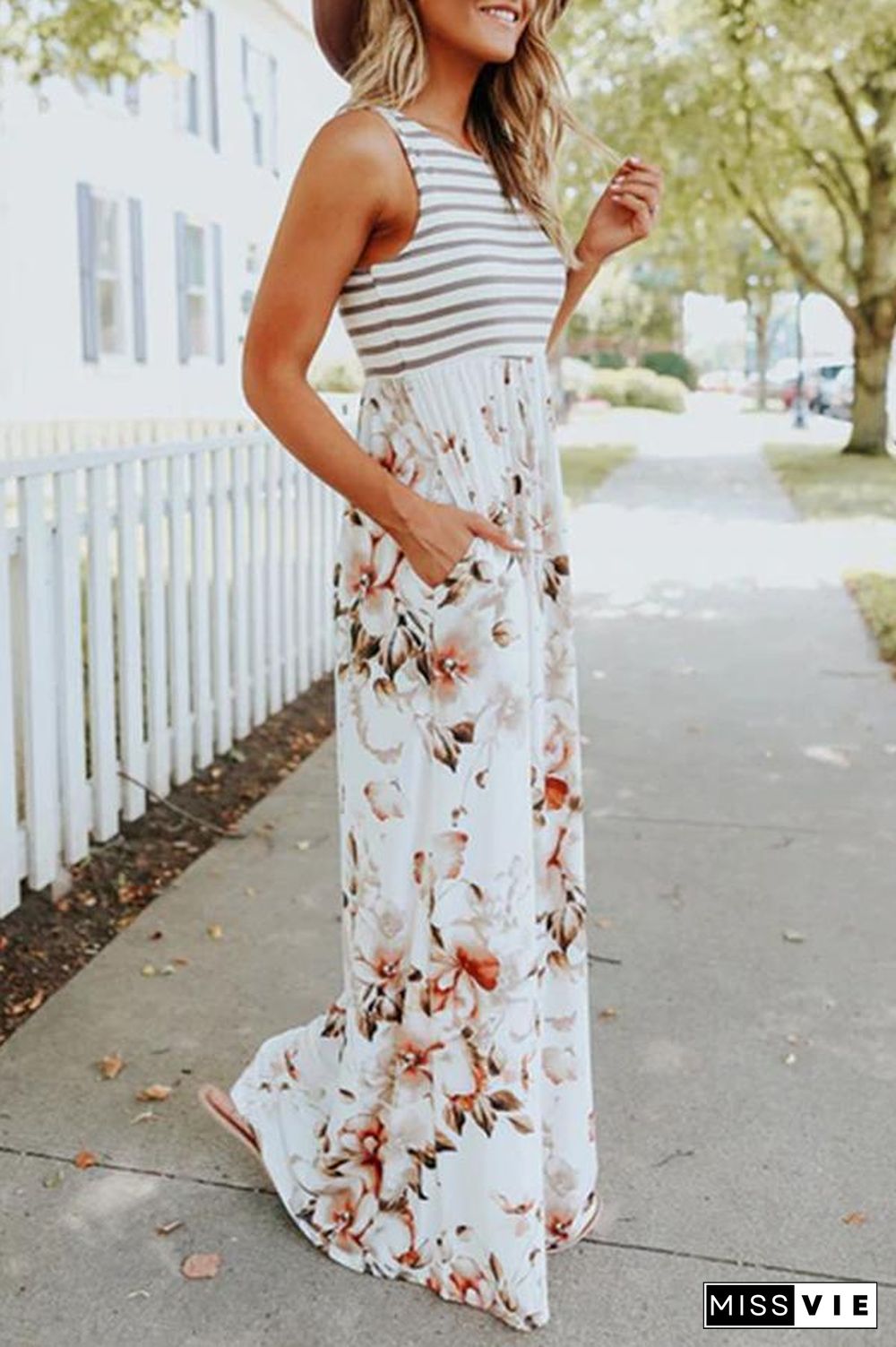 Printed Pocket Slim Maxi Dress P14257