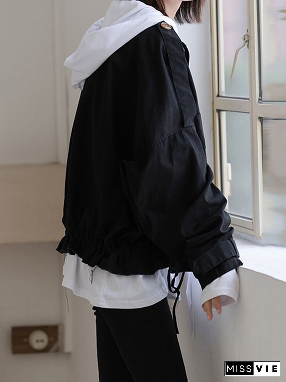 Solid Color Drawstring Long Sleeve Hoodies