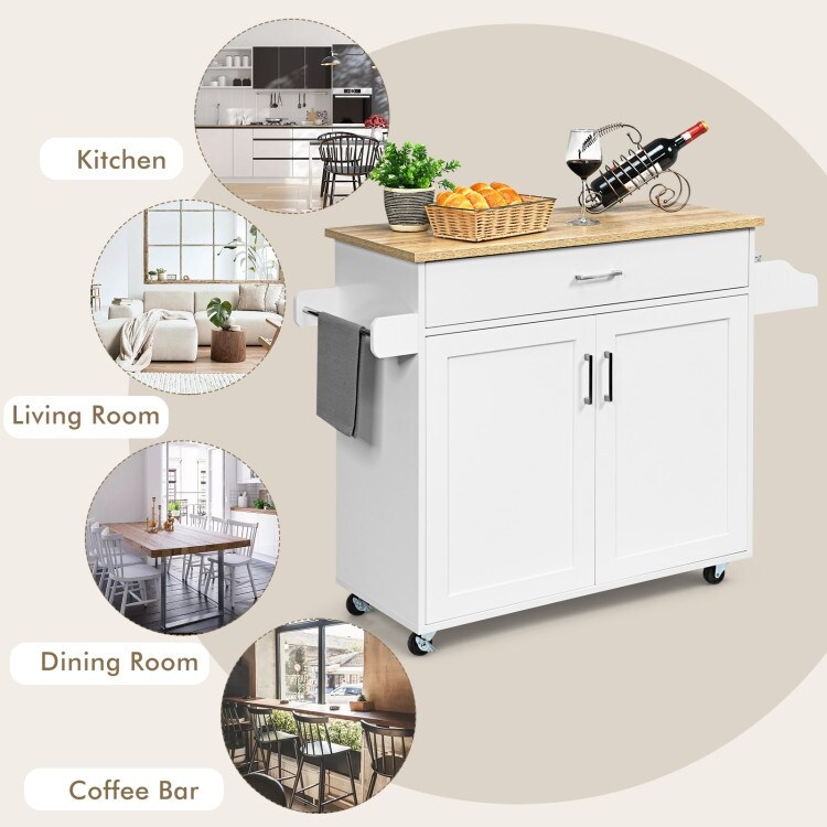 Rolling Kitchen Island Cart with Towel and Spice Rack   45.5\