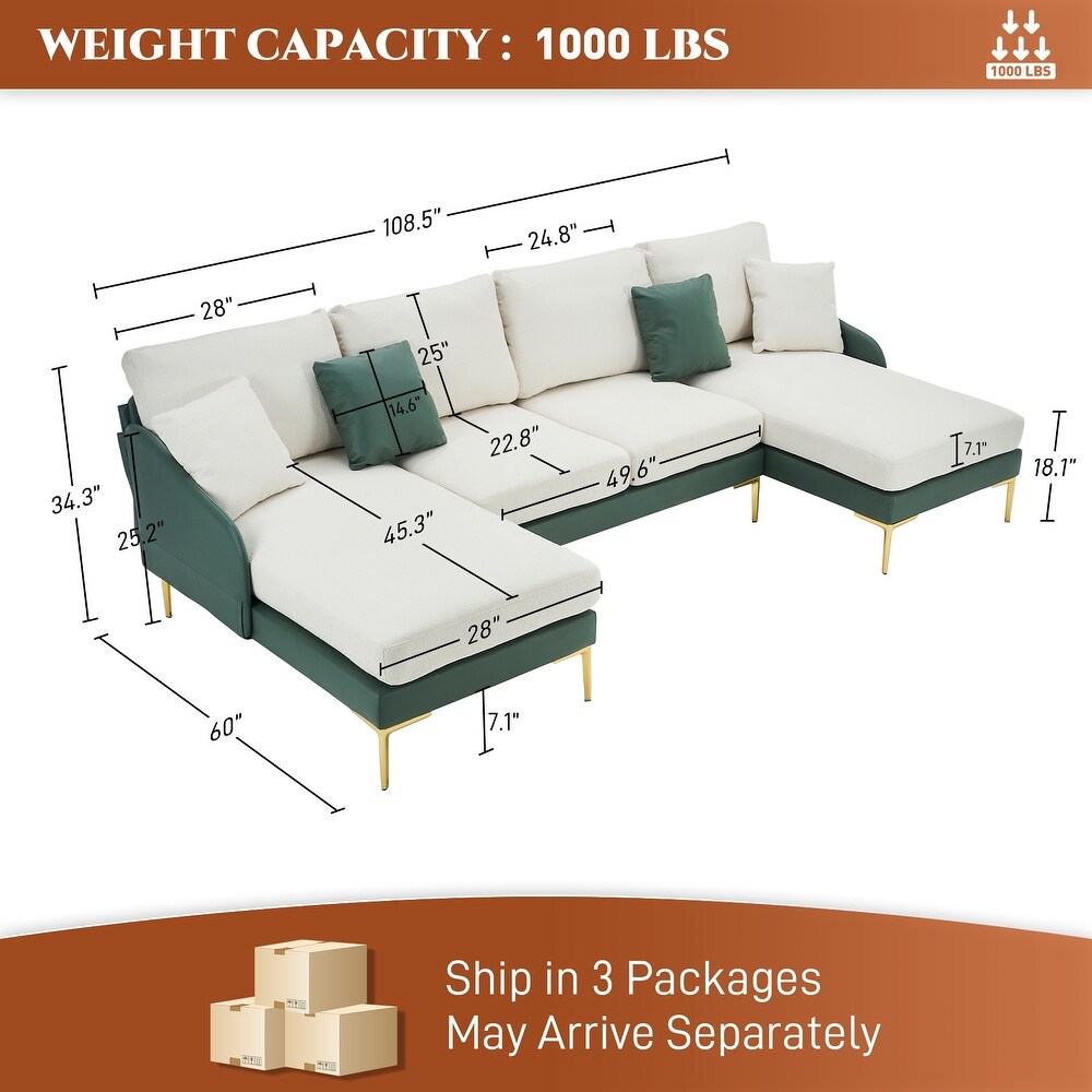 Ouyessir U Shape Sectional Sofa 4 Seat Couch with Double Chaise Lounge