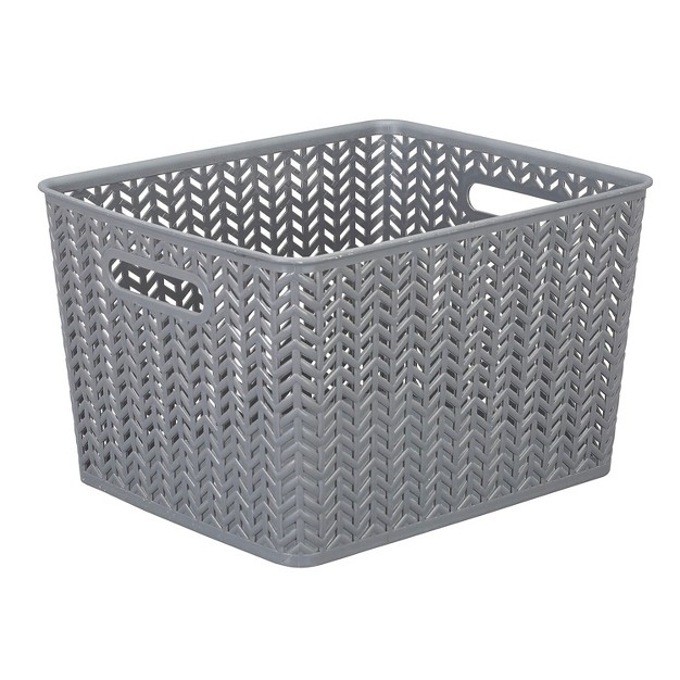 Simplify Large Herringbone Storage Bin Grey 25175 grey