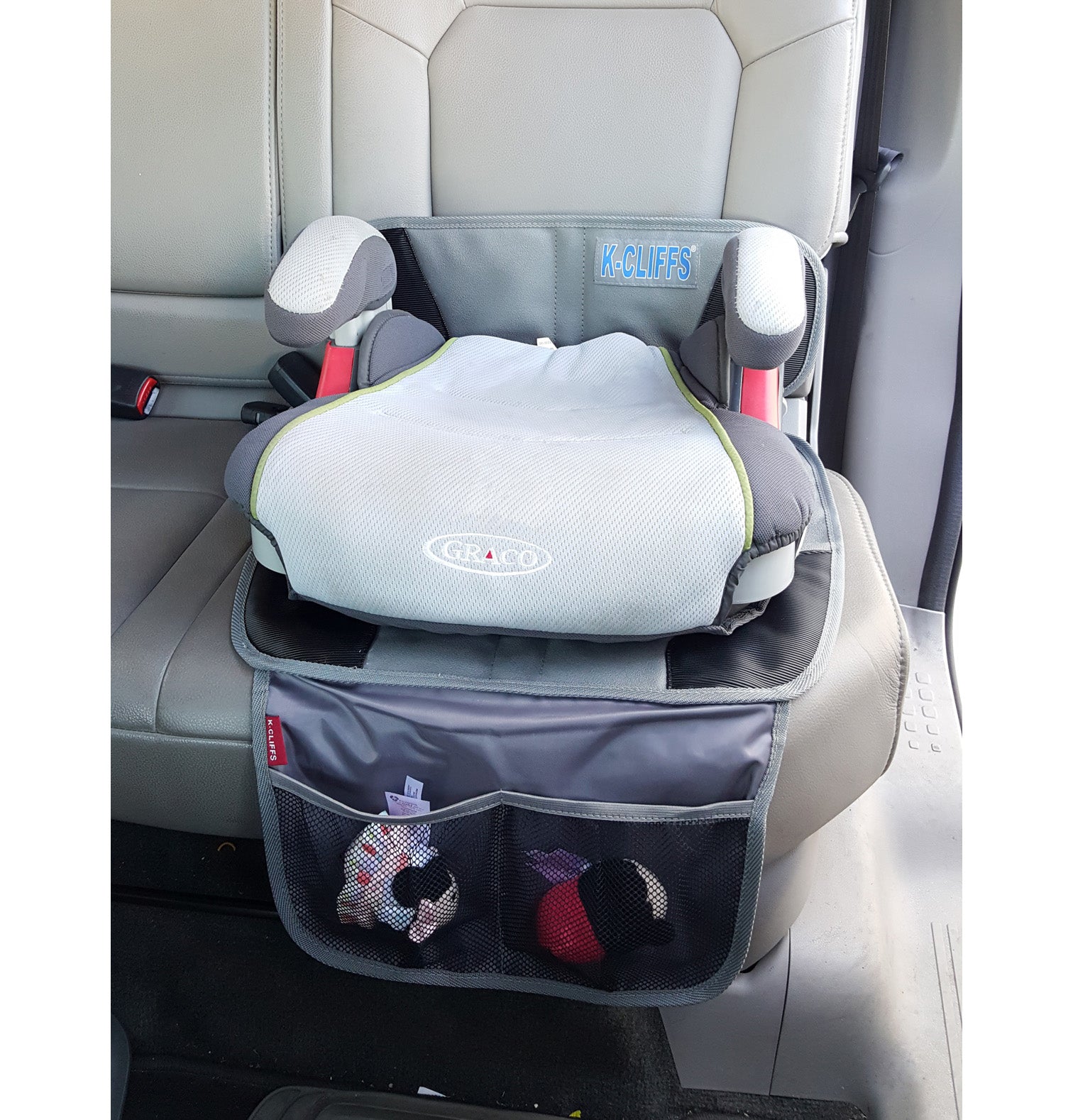 Heavy Duty Anti-Slip Car Seat Cover Protector Waterproof Padded with Pockets for Child Booster Seats | Gray/Black