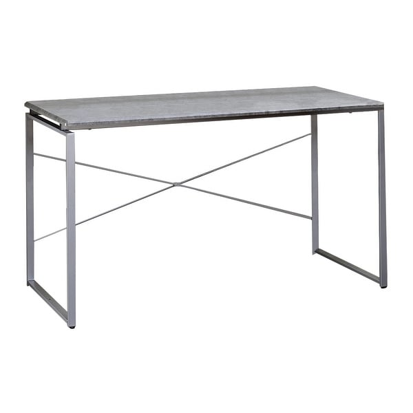 Sled Base Rectangular Table with X shape Back and Wood Top，Gray and Silver - 28 H x 22 W x 47 L Inches