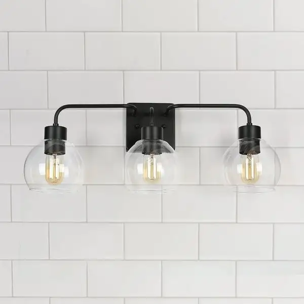 3-Light Modern Black Bathroom Vanity Lights Linear Wall Sconce with Globe Glass - 24.5