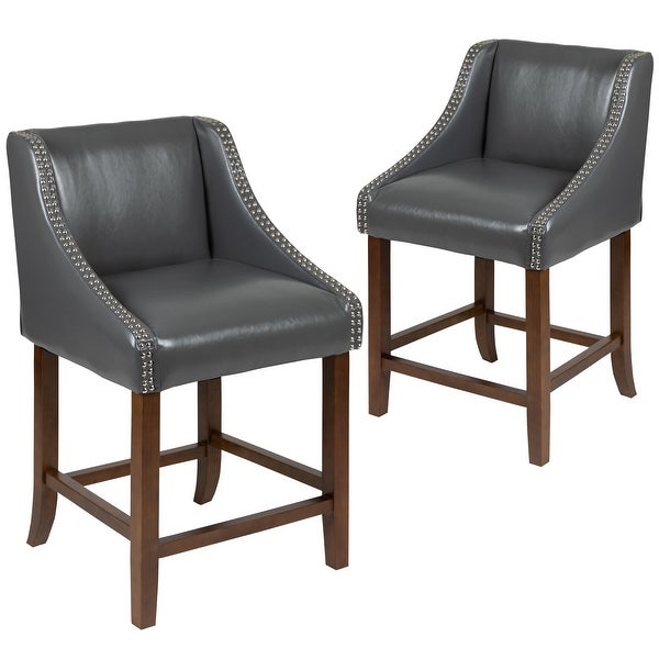 Grey Bonded Leather Upholstered Counter Height Dining Stools with Nailhead Trim