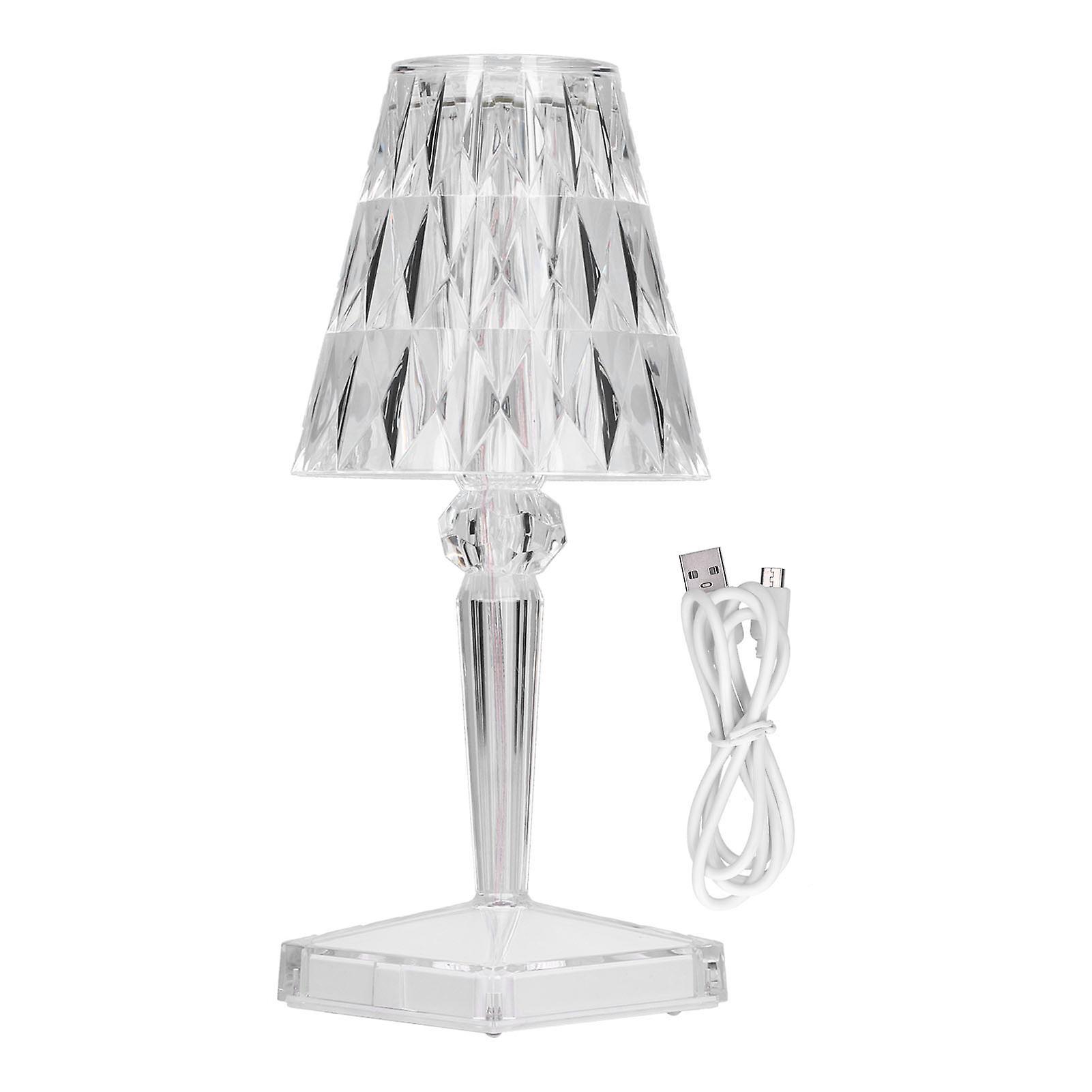 LED Crystal Table Light USB Charging Transparent Prism Dimmable Desk Lamp for Room Decor Warm White