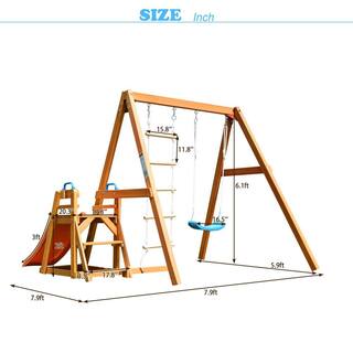 Outdoor Wooden Swing Set with Slide LMM00062Q