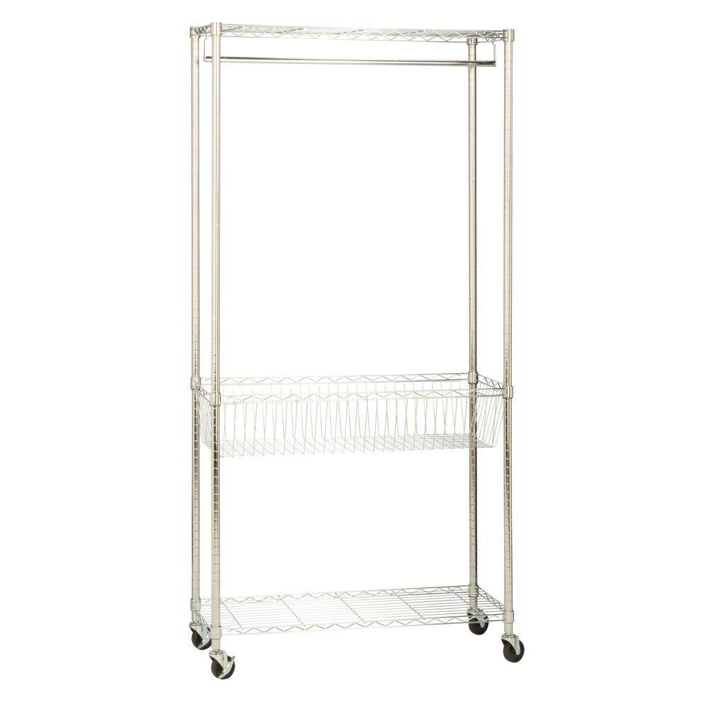 Honey-Can-Do Rolling Laundry Clothes Rack with Shelves Chrome SHF-04272