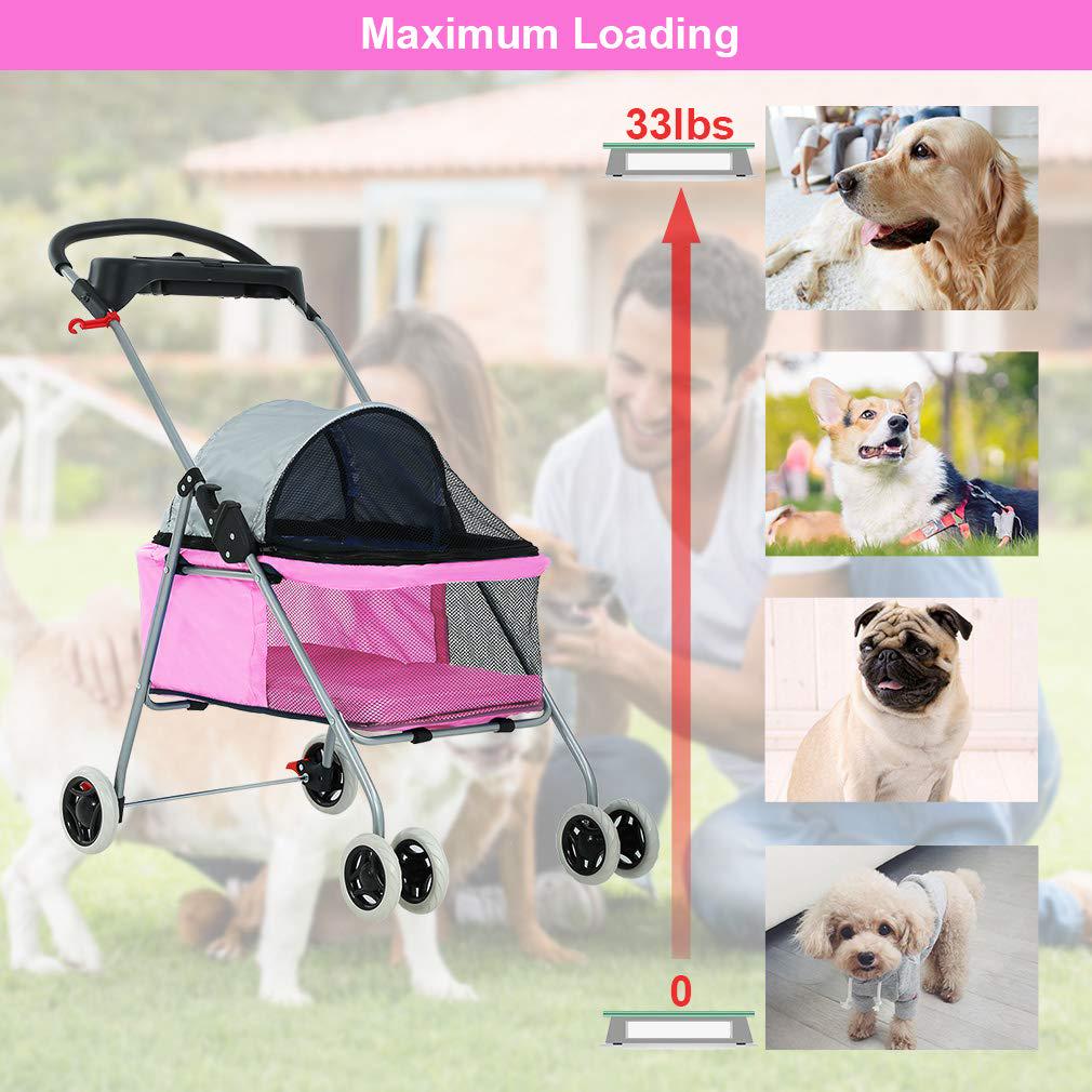 Furinno Peli Foldable Pet Stroller for Medium size Dogs Cats with Rain Cover Pink  Crowdfused