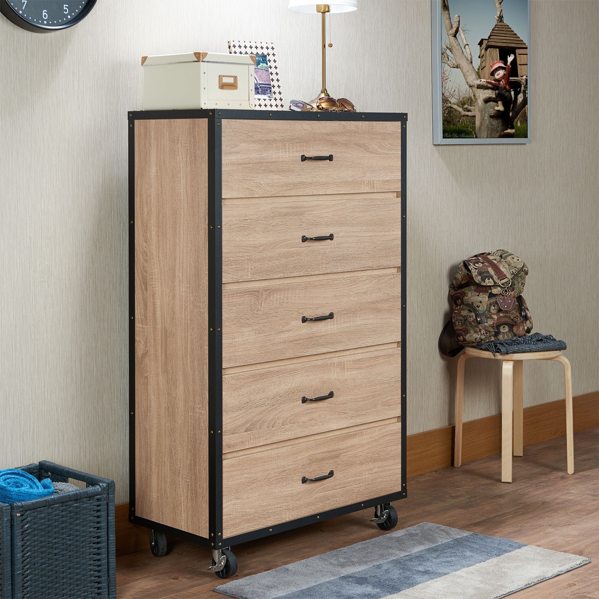 Aoolive Storage Cabinet Chest for Home Bedroom in Weathered Light Oak - - 35566955