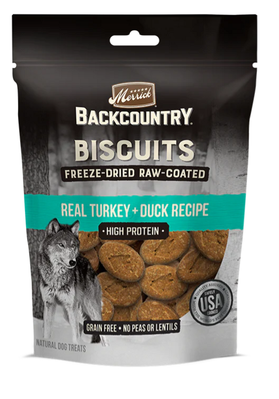 Merrick Backcountry Freeze-Dried Raw-Coated Turkey and Duck Flavor Dog Biscuits， 10oz.