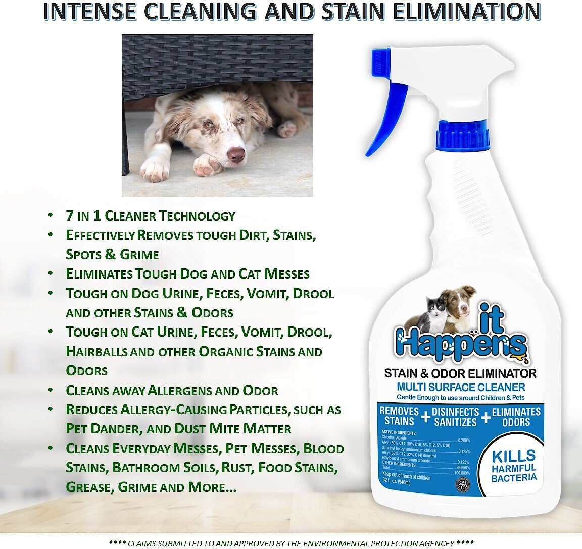 It Happens Heavy Duty Dog and Cat Odor and Stain Eliminator， 32-oz bottle