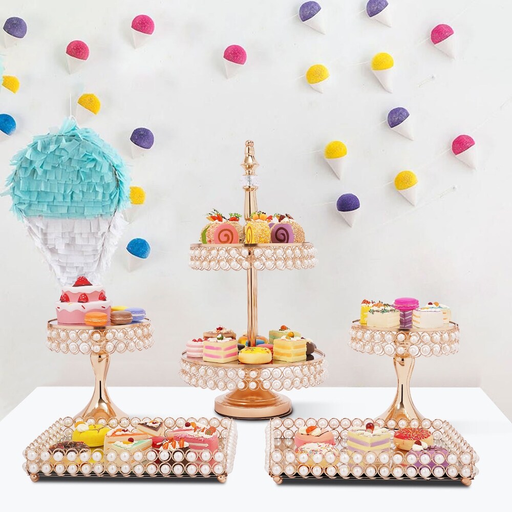 9 Pieces Gold Cake Stand Dessert Table Display Set