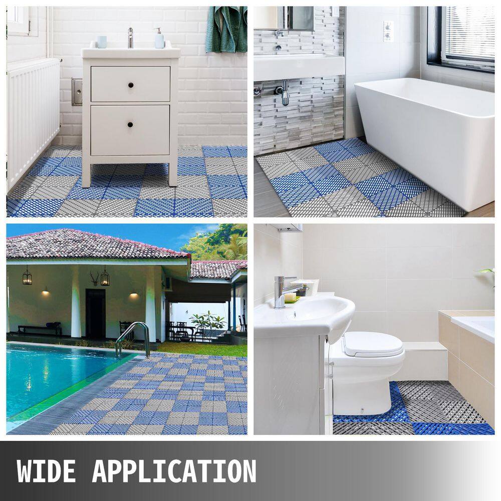 VEVOR 12 in. x 12 in. x 0.5 in. Compound Rubber Tiles Outdoor Interlocking Tiles for Pool Bathroom Wet Area in Blue ( 50-Pack) DJHZX50PBU0000001V0