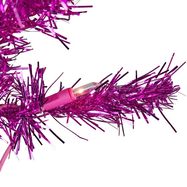 PreLit Pink Artificial Tinsel Christmas Tree Clear Lights