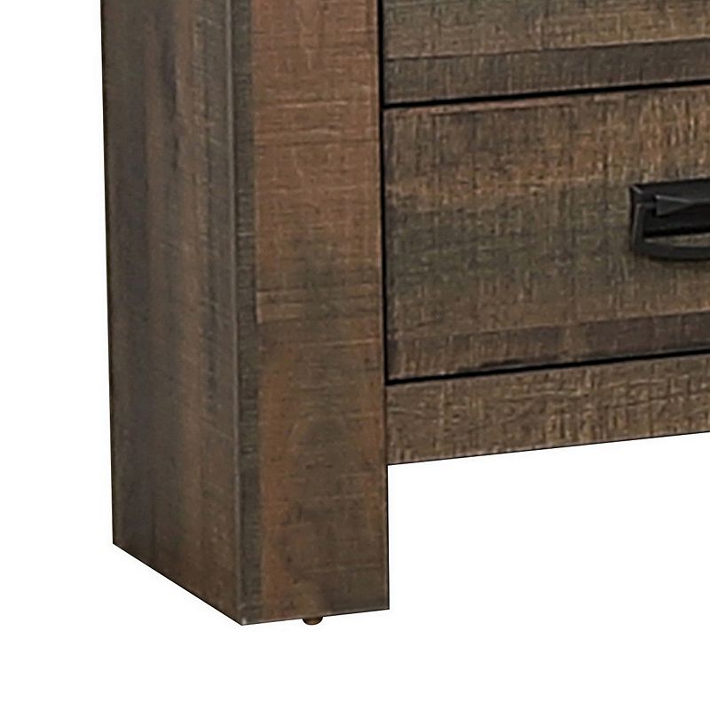 Wooden Nightstand with 2 Drawers and Saw Hewn Texture， Brown