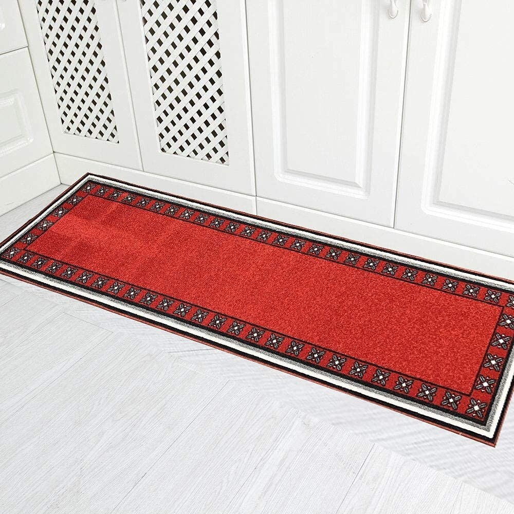 Gloria Framed Design Non Slip Rubber Back Kitchen and Hallway Rug